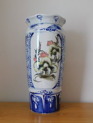 C.  19th - Tall Antique Spanish Blue And White Porcelain Vase