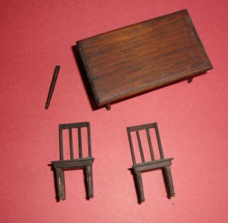 Vintage Dollhouse Miniature Table And 2 Chairs 1:24