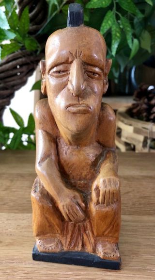 Vintage Hand Carved American Mohawk Indian Wood Wooden Man Ornament Figure Retro