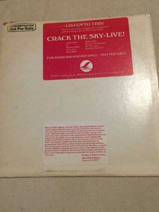 Crack The Sky ‎– Wbab - Fm Radio Broadcast Rare 1976 Promo Official Bootleg