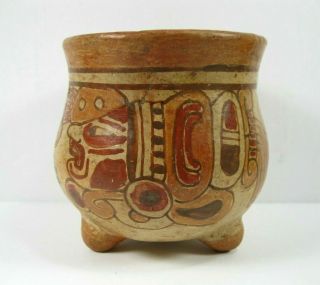 Mayan Aztec Clay Pottery Terracota Hand Painted Form Tribal Vessel Bowl Vintage
