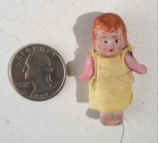 Antique Vintage Tiny Miniature Porcelain Bisque Jointed Doll,  1 3/4 " Tall Japan