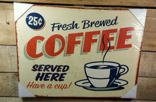 Fresh Brewed Coffee Vintage Canvas Framed Advertising Print Retro Decor 12x16