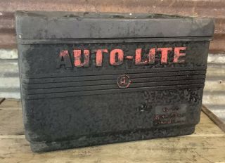 Vtg 40s 50s Autolite 2l - 100 Battery Box Gas & Oil Advertising Sign Rare
