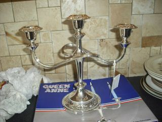 Boxed Queen Anne Silver Plated Candelabra - with tags 2