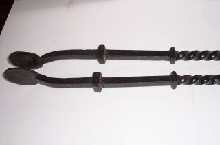 Antique Cast Iron Fireplace Log Tong Tool Ornate Twisted Design Heavy Duty 2