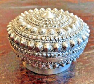 Signed Antique Solid Silver Shan Betel Nut Lime Box Burmese Indian Repousse Art