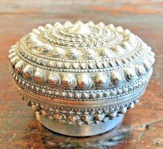 Signed Antique Solid Silver Shan Betel Nut Lime Box Burmese Indian Repousse Art 3