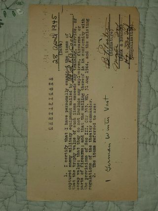 RARE WWII Capture Paper Certificate German Uniform 1945 WW2 War Booty US Army 3