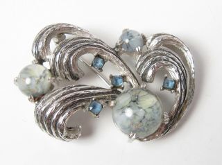 Marcel Boucher 6118 Silver Tone Art Glass Blue Crystals Brooch Pin Vintage Rare
