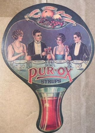 Rare Antique Pur - Ox Syrups 1920s Art Deco Die - Cut Cardboard Advertising Hand Fan