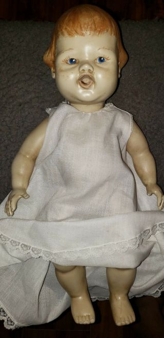 Vintage Porcelain Baby Girl Doll Antique 16 " Chubby Cheeks Very Old,  Creepy