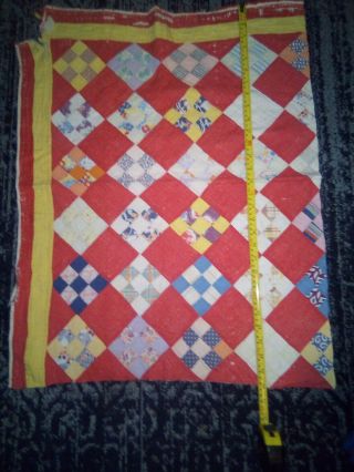 Antique Old 1800’s 30 " By 20 1/2 " (17) Yellow,  Blue,  Cream,  Red,  Quilt Piece