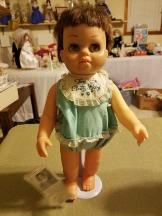 Mattel Tiny Chatty Baby Doll Brown Hair Clothes Vintage