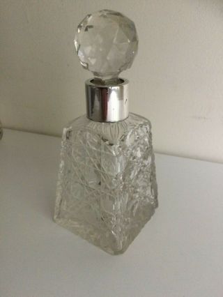 Antique Victorian Cut Glass & Sterling Silver Perfume Bottle - London 1893