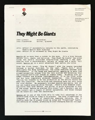 THEY MIGHT BE GIANTS Apollo 18 RARE PRESS KIT 1992 Elektra 3