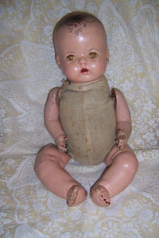 Vintage Hcc Composition 18 " Life - Size Baby Doll Eyes Open And Close