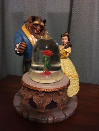 Rare 1991 Disney Beauty And The Beast Musical Rose Snowglobe Retired