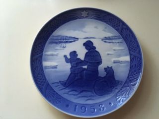 Royal Copenhagen Denmark Blue 7,  " Rare 1958 Hans Hansen Christmas Plate