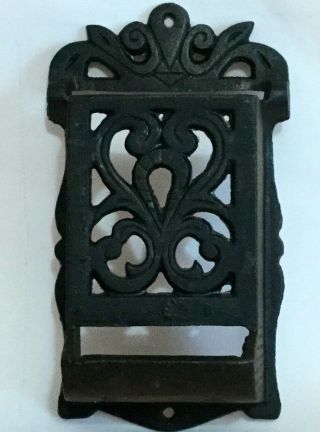 Wall Match Box Holder Antique Heavy Cast Iron Vintage Rustic Decor