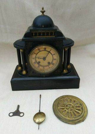 Victorian Black Slate & Marble Mantel Clock (french ?),  Non