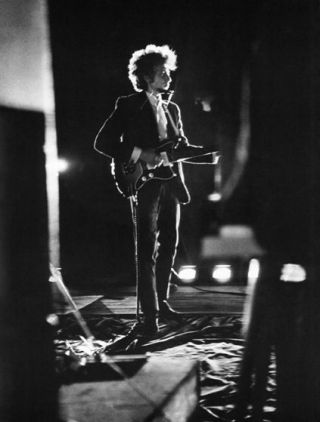 Rare B&w Photo Of Bob Dylan On Stage C.  1966 A3 Poster Reprint