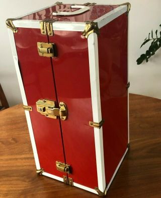 Vintage Red Metal Steamer Trunk Wardrobe Closet Storage Doll Case Drawer 18x8x8