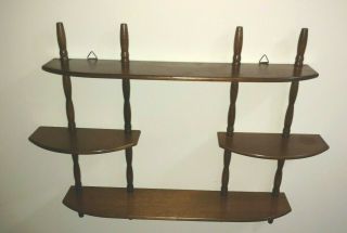 Vintage Wood Wall Display Curio Shelf - 3 Tier 4 Shelf With Spindles - 25 X 19