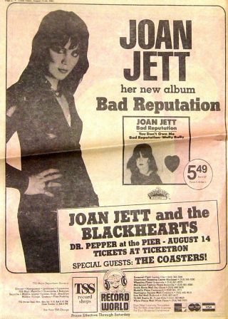 Joan Jett Rare Orig 1981 Full Page Nyc Concert Print Ad,  The Pier,  11x14 Inches