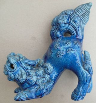 Antique vintage Chinese Blue Glazed Pottery Lion Dog Fabulous Piece 2