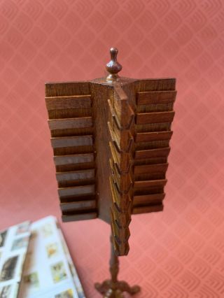 Miniature Dollhouse Artisan Antique Style Wood Spinning Greeting Card Display