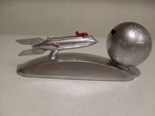 Rare 1960 ' s Silver Strato Mechanical Bank Duro Mold Rocket W/Key & Instructions 2