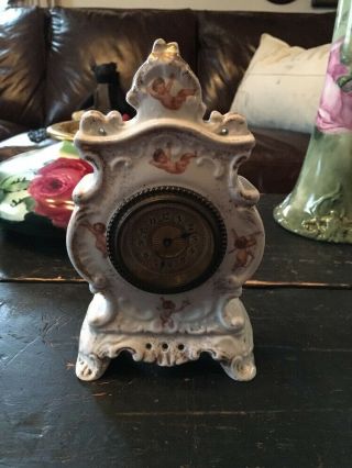 Antique Victoria Carlsbad Austria Porcelain Cherub Mantel Shelf Clock