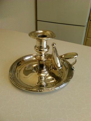 Antique Silver Plated Chamber Candlestick With Snuffer (1937)