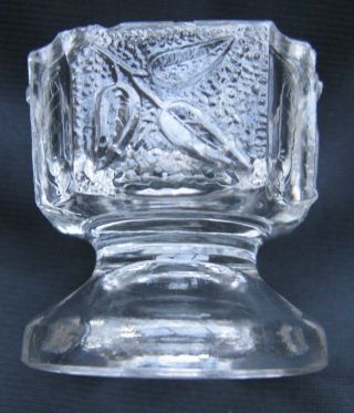 1890 Antique Pressed Glass Sprig In Snow Footed Individual Open Salt Cellar