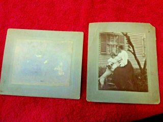 Two Antique Cabinet Photo Cards Woman With Pug One Good & One Faded