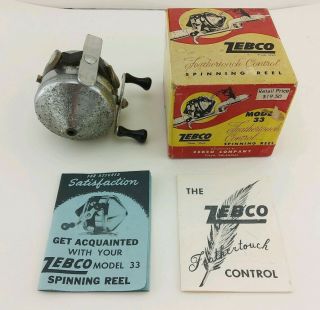 Vintage Zebco Model 33 Spinning Reel With Instructions