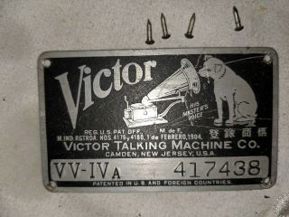Antique Victor Victrola Phonograph Talking Machine Id Identification Plate Part