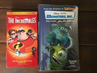 Rare Disney Pixar The Incredibles And Monsters Inc Vhs Clamshell