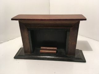 Vintage Dollhouse Miniatures Wood Fireplace W/ Logs 62
