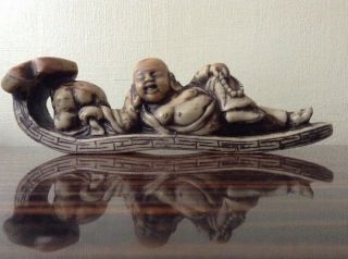 Old Chinese Antique Carved Shoushan Stone Chop Seal Featuring Reclining Buddha