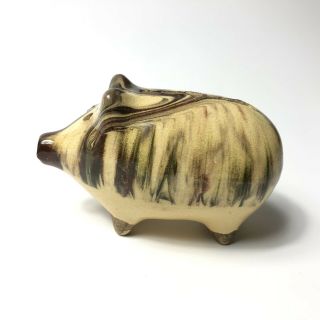 Antique Yellow Ware Pottery Pig Piggy Bank W/ Mocha Slip Glaze
