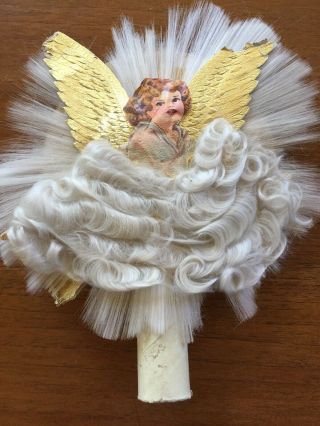 Victorian Antique Christmas Angel Tinsel Ornament 9” Tall Tree Topper Handmade