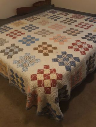 Antique Hand Stitched Quilt,  Vintage Cotton Very Old 86 X 74 Piece