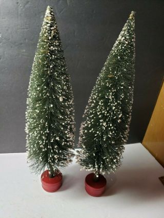 Vintage Pair Tall Bottle Brush Christmas Trees Rare 14 Inch Size