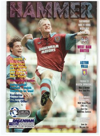 West Ham United V Aston Villa Rare Official Match Day Programme 04.  11.  95