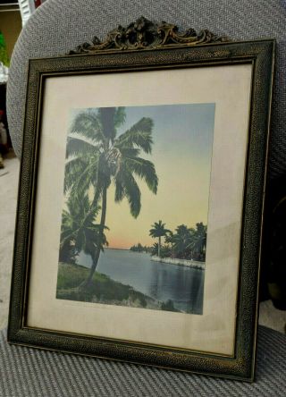 Old Florida Framed Print Of Venetian Isles With Palm Trees And Water - Antique