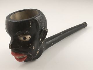Vintage Antique Clay Black Man Face Smoking Tobacco Pipe