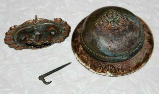 Antique Victorian Ornate Embossed Design Hand Crank Metal Door Bell