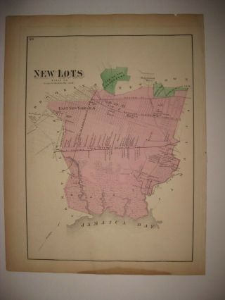 Antique 1873 East York Cypress Hills Brooklyn York Handcolored Map Rare